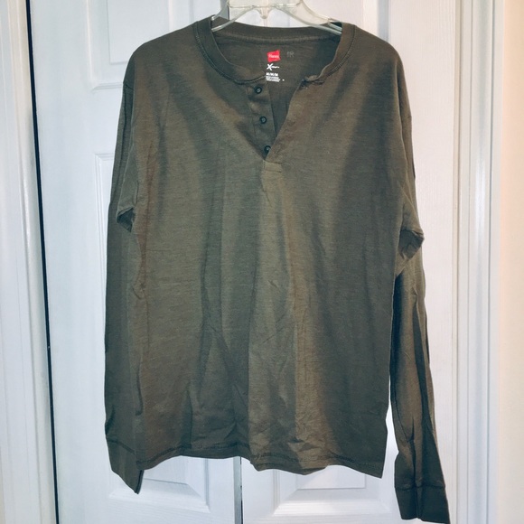 💚NEW💚 Mens Army green 100% cotton Henley with 3 buttons, long sleeves. Sz XL - Picture 3 of 9